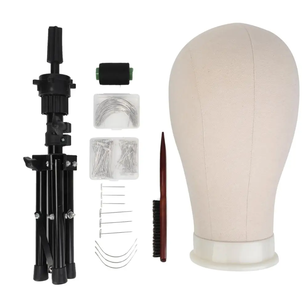 

22''Training Mannequin Head Canvas Head For Wigs Making Wig Hair Brush With T Pins Needles Set With Tripod Wig Stand