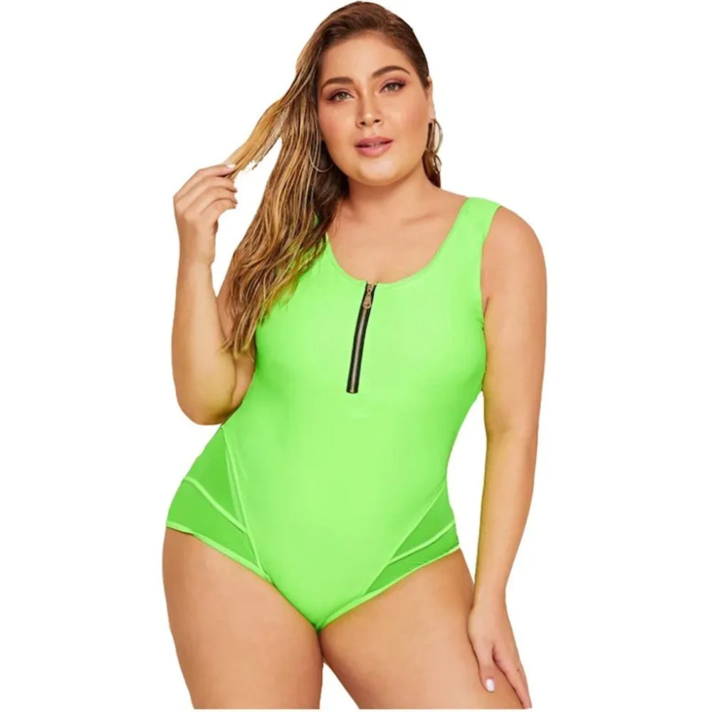 

2019 New Big Plus Size Xxl Xxxl One Piece Swimsuit Sexy Bathing Suit Neon Green Swimwear Female Beach 1 Piece Swim Suit Women