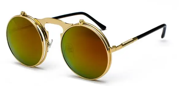 RunBird Ретро стимпанк Круглые Солнцезащитные очки es женские брендовые дизайнерские винтажные металлические паровые панковские Солнцезащитные очки Мужские Oculos De Sol Feminino R009 - Цвет линз: Mirror Red