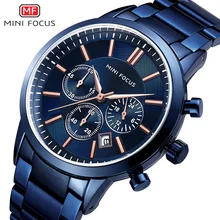MINIFOCUS Лидирующий бренд Роскошные Кварцевые наручные часы мужские синие из Нержавеющей Стали Военные Спортивные часы Дата Ckock Relogios Masculino 0118