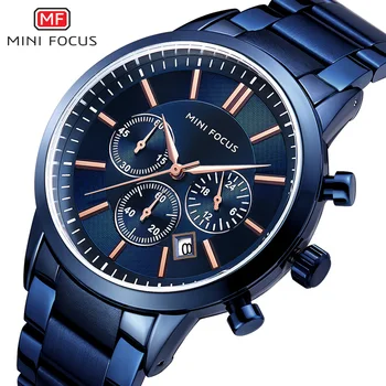 

MINIFOCUS Top Brand Luxury Quartz Wrist Watches Men Blue Stainless Steel Military Sport Watch Date Ckock Relogios Masculino 0118
