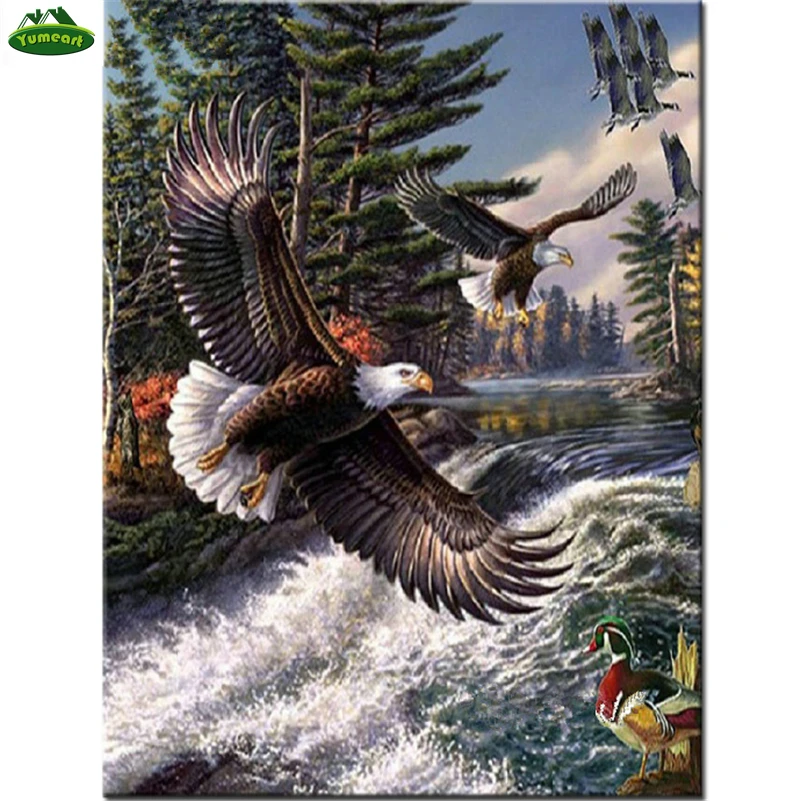 

YUMEART 5D Diamond Embroidery DIY Diamond Painting Cross Stitch Full Drill Square Diamond Mosaic Home Decor Waterfall Eagle