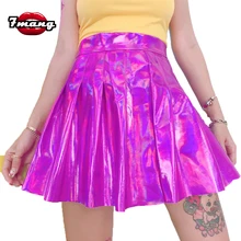 7mang женские уличные Сексуальные вечерние плиссированные юбки розового и серебристого цветов, милые Клубные яркие мини-юбка для девушек с завышенной талией