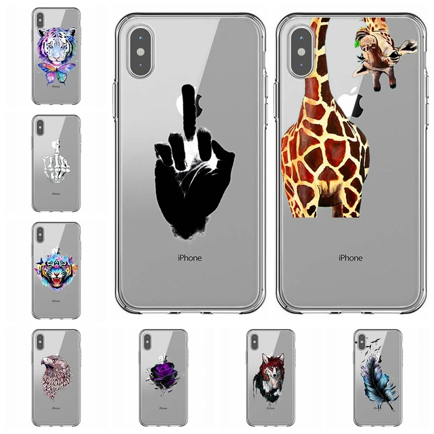 Case Cover Pattern Painted Colored Tiger Owl Rose Soft Tpu For iPhone 7 8 6 6s Plus X Xs XR XS Max Y611 |