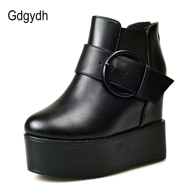 Женские ботильоны на платформе Gdgydh черные высоком каблуке с пряжкой и молнией