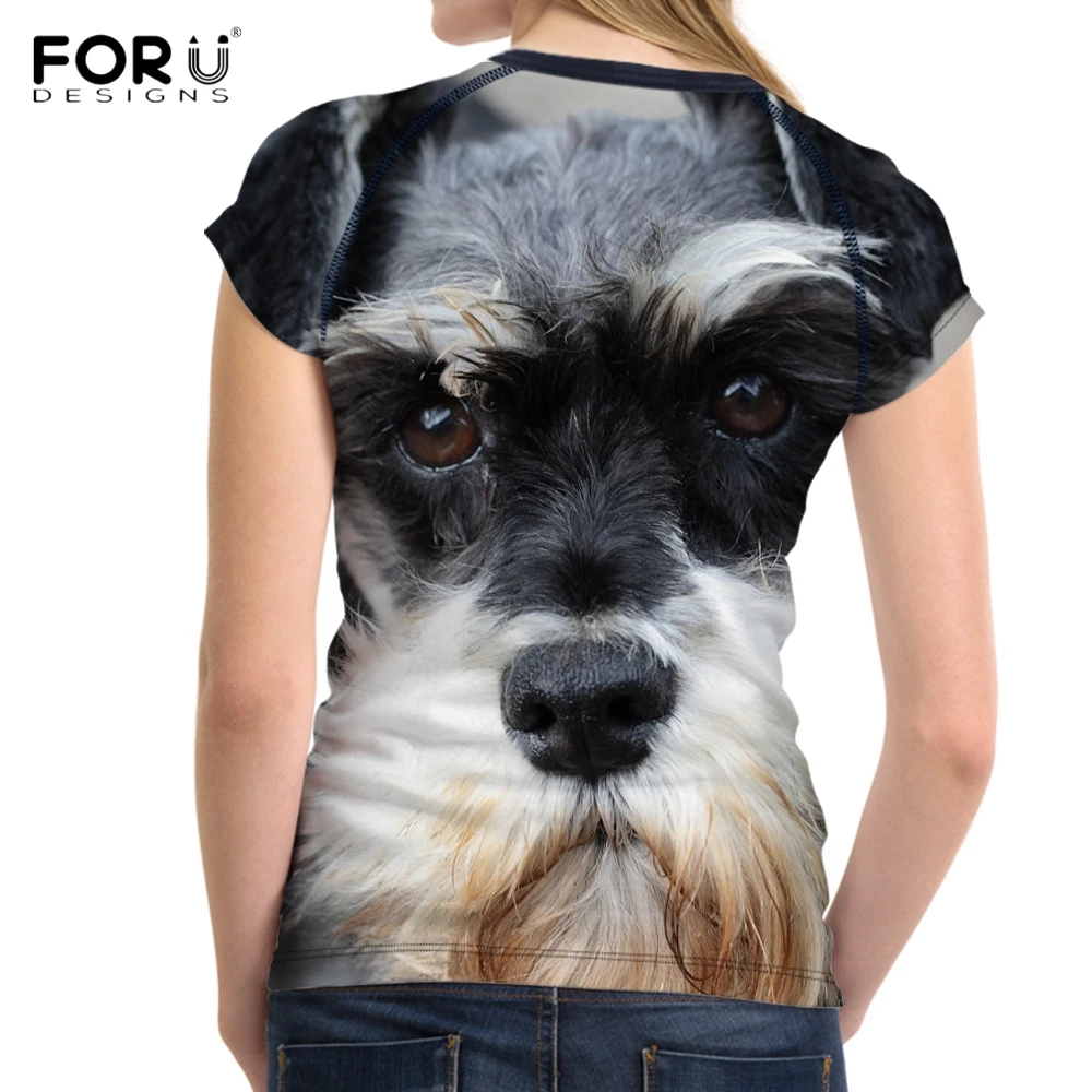 FORUDESIGNS/футболка с 3D принтом собаки шнауцера, Женская забавная футболка, модные летние топы для подростков, Женская домашняя одежда для пары