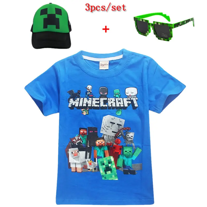 

New summer Cartoon Minecraft T Shirts marshmello dj mask pure Cotton Tees Short Sleeve Boys Girls Tops Costume Children Clothing