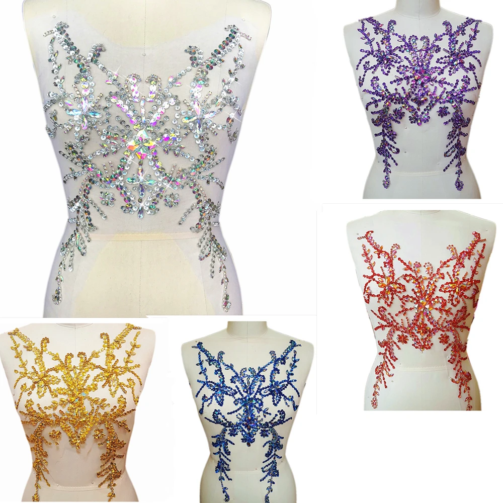 

ALLURE 28x49cm Beaded Sequin Embroidery Purple For Wedding Sew on Rhinestones Appliques Patches sewing Costumes Dress Trim diy