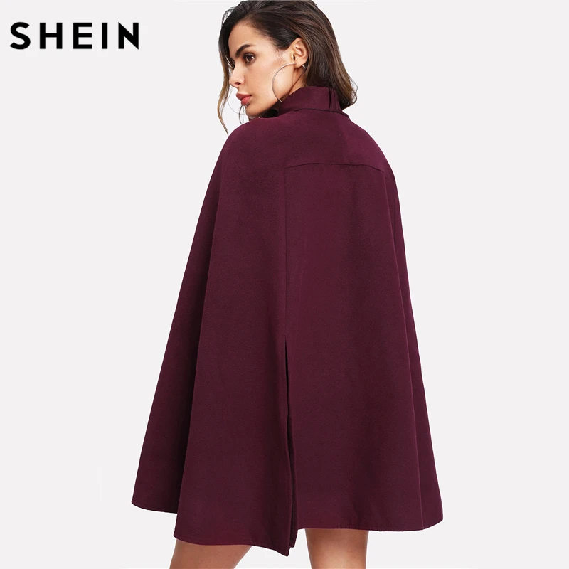 Goede SHEIN Elegante Vrouw Vallen Jas Koreaanse Mode Kleding voor Dames Bourgondië Lange Mouwen Slit Terug Gebonden Front Cape Jas
