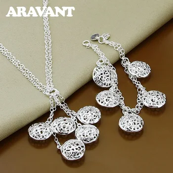 

925 Silver Jewelry Sets Round Circle Tassel Necklace Bracelets For Women Jewelry Sets