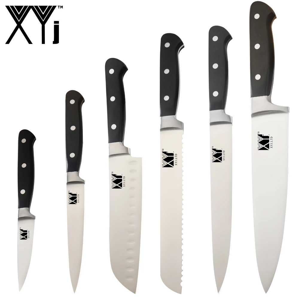 

XYj 6pcs Stainless Steel Kitchen Knives Thin Sharp Blade ABS Handle Chef Bread Slicing Santoku Utility Fruit Knife Cooking Tool