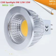 Lampada led de alta potência, holofote regulável mr16 gu5.3 cob 9w 12w 15w lâmpada branco mr16 12v gu 5.3 220v