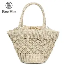 EaseHut Boho Женская сумочка Вязаная крючком соломенная плетеная сумка на шнурке из ротанга Выдалбливаемый пляжный отдых сплетенная вязаная большая сумка ручной работы