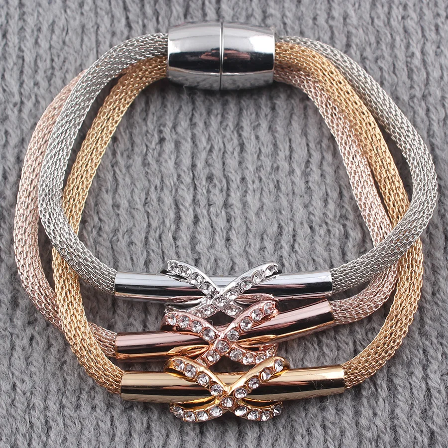 Magnetic Clasp Infinity Bracelets for Women Gold Color Snake Chain Bracelet Female Crystal Jewelry