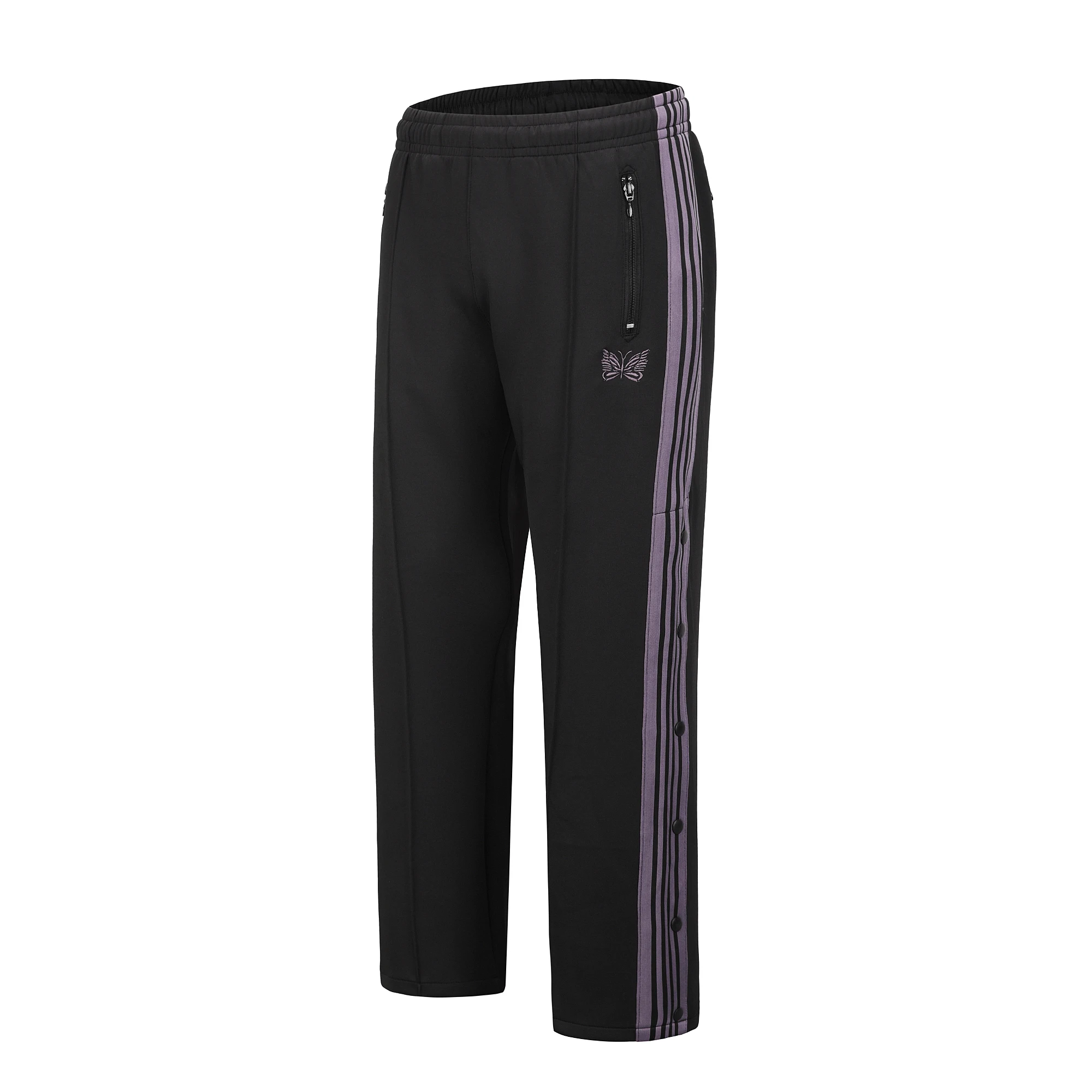 

QoolXCWear 2019 new Japanese Designer Purple Stripe Track Pants Butterfly Embroidery Loose Fit Sweatpants Hip hop Streetwear
