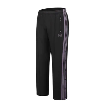 

QoolXCWear 2019 new Japanese Designer Purple Stripe Track Pants Butterfly Embroidery Loose Fit Sweatpants Hip hop Streetwear