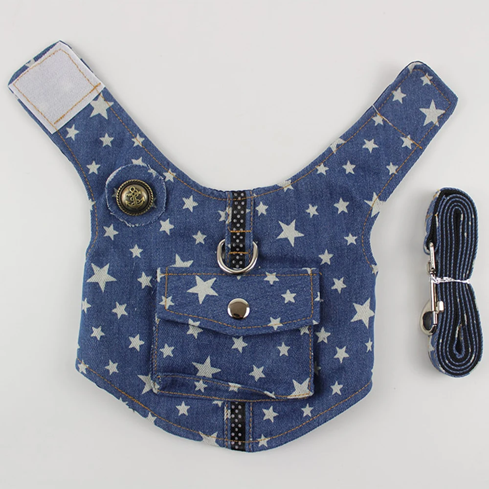 

Dog Harness for Chihuahua Pug Small Medium Dogs Denim Puppy Cat Harnesses Vest & Walking Leash Set Pet Supplies Petshop 35