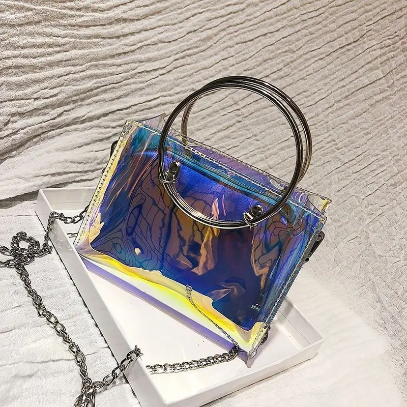 أزياء النساء مجموعة الحقائب حقيبة كتف + مخلب ل المراهقات الأزياء الليزر-هلام Crossbody حقيبة دائرة مقبض حمل الملونة