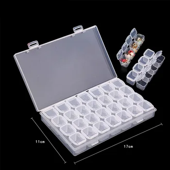 

New Portable 28 Slots Nail Art Storage Box Plastic Transparent Display Case Organizer Holder for Nail DIY Rhinestone Beads