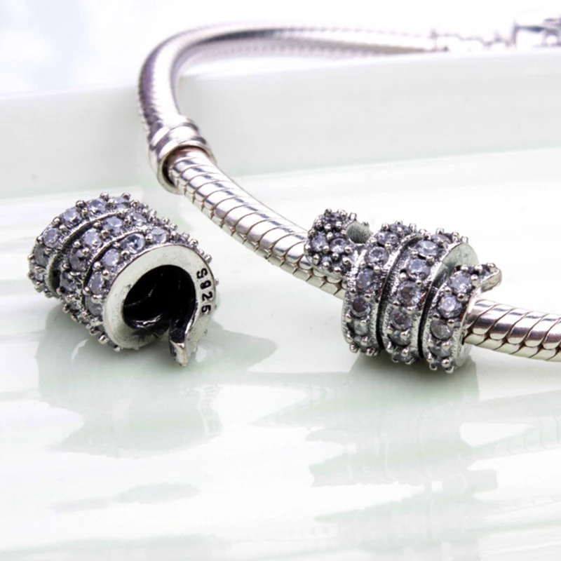 ELESHE Christmas Gift 925 Sterling Silver Snake Beads Clear CZ & Crystal Charms Fit Original Bracelet Necklace DIY Jewelry