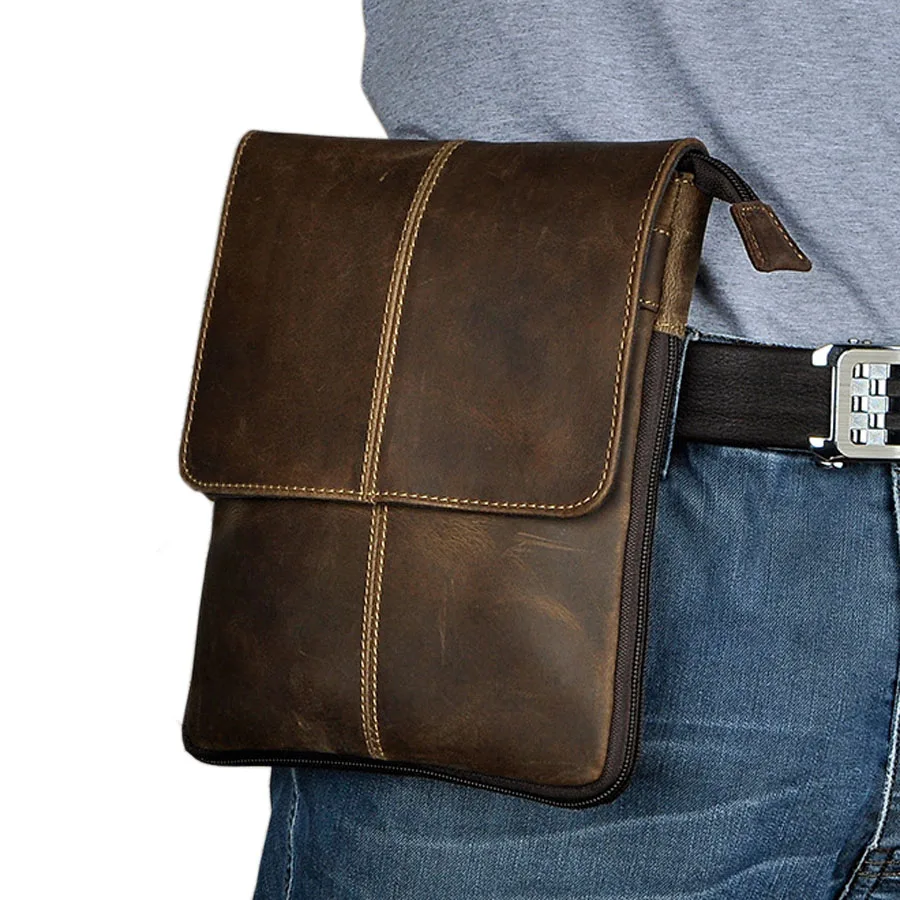Men/'s Crazy Horse Leather Briefcase Messenger Tote Shoulder Bag Fanny Waist Bags