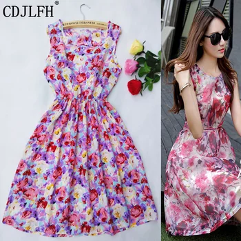

2019 New Sexy Women Summer Dress Bohemian Floral Printed Womens Casual Sleeceless Vest Slim Beach Dress Vintage O-neck Plus Size