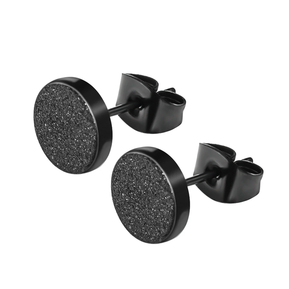 1 Pair Stainless Steel Ear Studs Earrings Black Dull Polish Round with