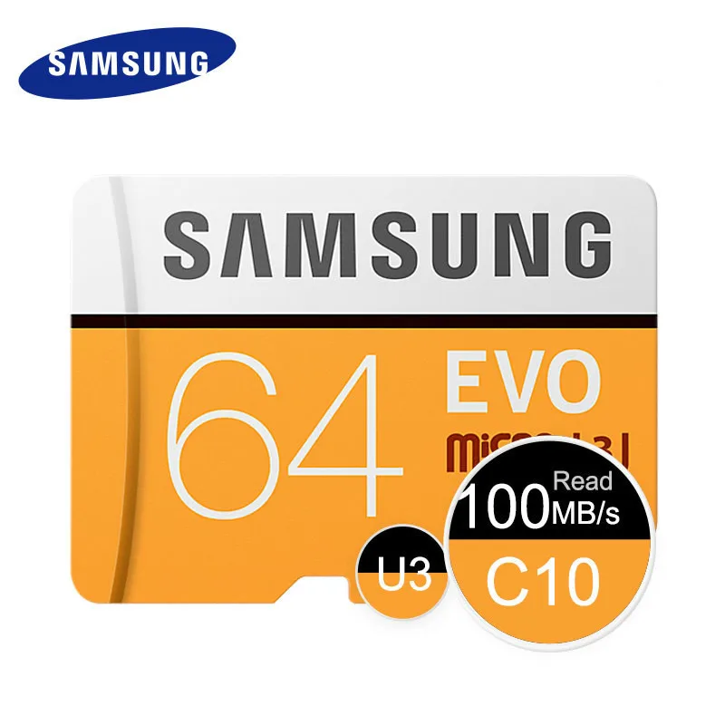 SAMSUNG карта памяти Micro SD карты памяти 64 ГБ памяти MicroSD Kaarten SDHC/SDXC Max 100 MS EVO емкостью 64 Гб C10 TF модуль памяти TransFlash Micro SD карты