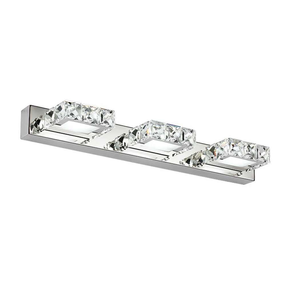 

LED K9 Crystal Wall Lamp 3-Light Bathroom Lights Cabinet Mirror Make-up Lighting-Stainless Steel Indoor Light White