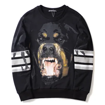 

New 2019 High Men Novelty Rottweiler stripe gentleman Hoodies Hoody hooded Sweatshirts velvet Cotton Drake Thicken Fleece #J9