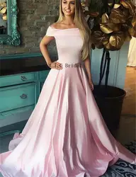 Элегантные длинные розовые платья для выпускного вечера с открытыми плечами лодочкой шеи линии на заказ сатиновое бальное платье 2019