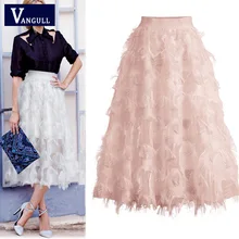 Vangull летняя юбка с перьями и кисточками для женщин, высокая талия, модная юбка трапециевидной формы, белая, миди, элегантная, тонкая, женские юбки, для женщин s
