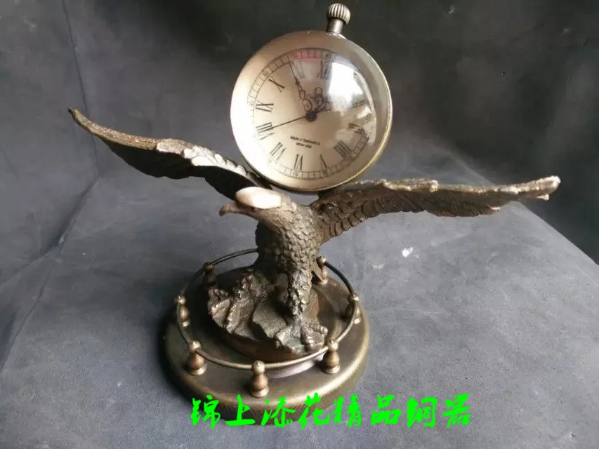 BA09 China copper eagle desk clock sculpture machinery old horologium