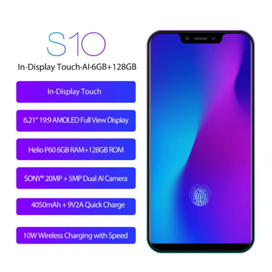 LEAGOO S10 4G 6 21 дюймов 19:9 дисплей Android 8 1 ГБ ОЗУ 128 Гб ПЗУ 9 В/2A 20MP отпечаток пальца