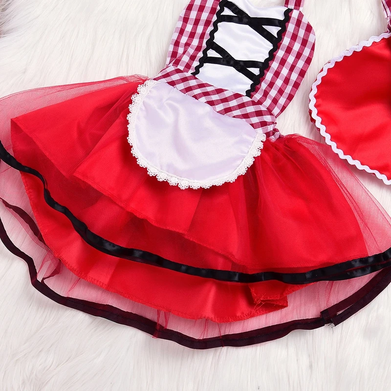 Новорожденных Косплэй для маленьких девочек красное платье-пачка Красная Шапочка фотореквизит, костюм Праздничное платье для девочек+ накидка плащ