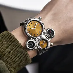 Oulm новый дизайн прохладный часы для мужчин повседневное Кожаный ремешок наручные часы декоративные компасы термометр для мужчин