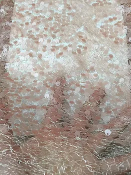 

Latest French Nigerian Sequins Lace Fabric 2019 High Quality African Pink Embroidered Tulle Lace Fabric For Wedding Dress