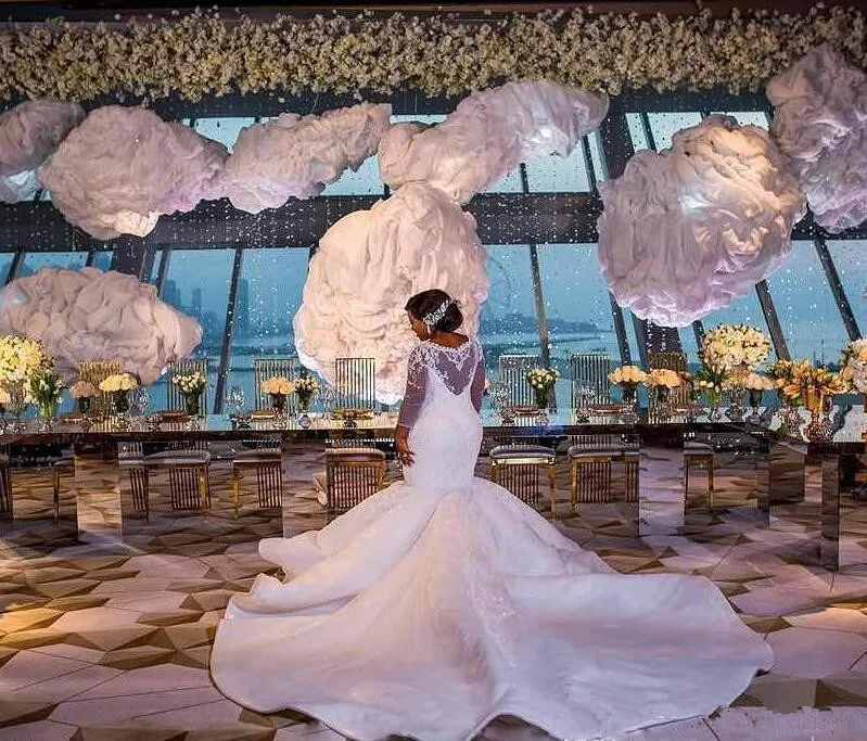Большого размера в африканском стиле нигерийские пляжные Свадебные платья Русалочки с сердцеобразным вырезом и расшитый блестками вышитые бисером Длинные рукава платье невесты, свадебное платье
