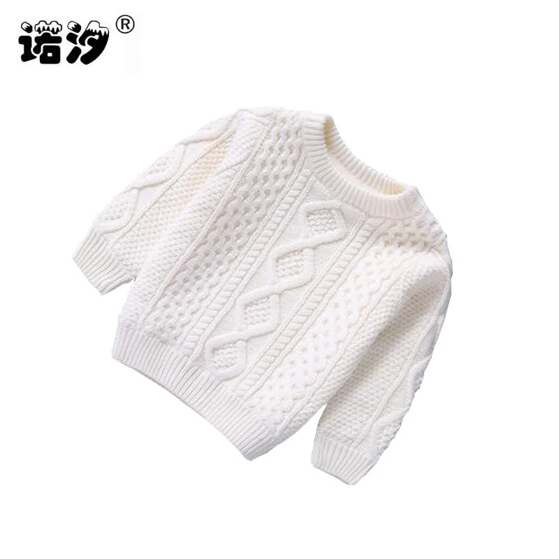 Одежда для малышей теплые детские пуловеры для мальчиков с круглым вырезом, свитер с плюшевой подкладкой зимняя Осенняя вязаная свободная одежда для девочек возрастом от 1 года до 3 лет - Цвет: white