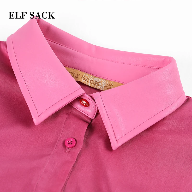 ELFSACK, зимняя новинка, хлопковая рубашка для женщин, отложной воротник, Повседневная блузка, женские рубашки, Полная свободная однотонная женская рубашка, женская блузка