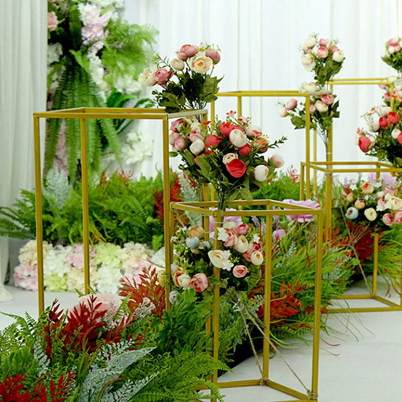 3PCS Gold Flower Vase Floor Vases Column Stand Metal Road Lead Wedding Centerpiece Flower Rack For Event Party Decoration