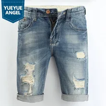 Повседневные мужские шорты летние модные прямые винтажные повседневные мужские брюки из денима рваные джинсы мужской большой размер