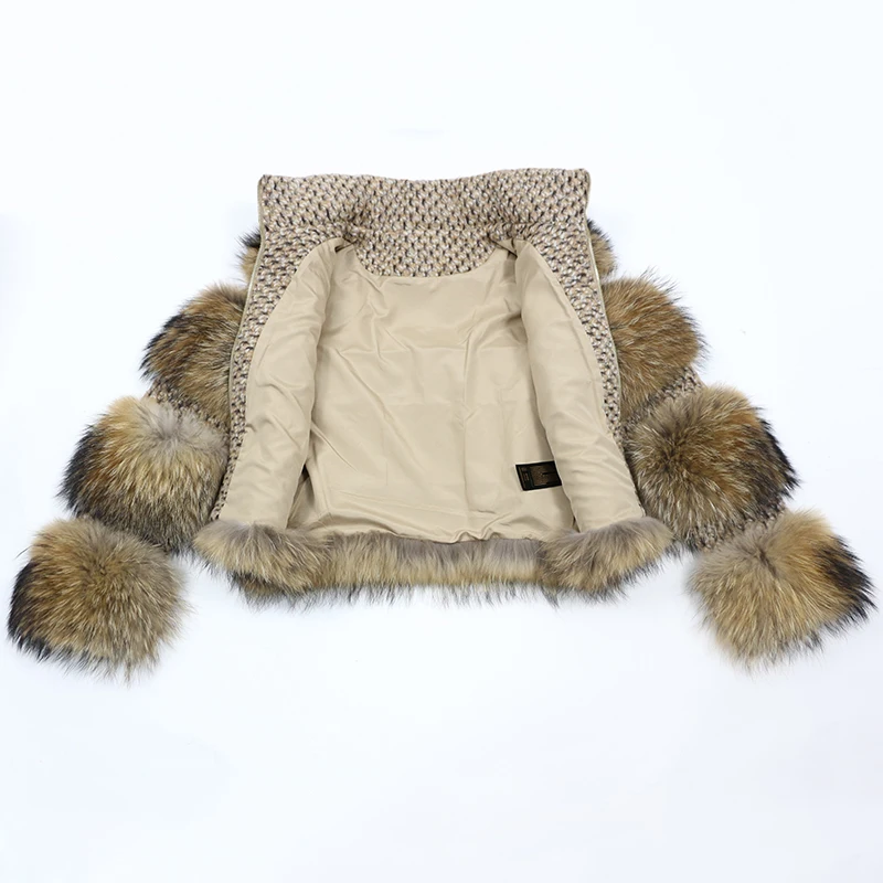 Новая зимняя куртка женская парка пальто из натурального меха енота шерстяное пальто куртка-бомбер Корейская уличная брендовая Роскошная