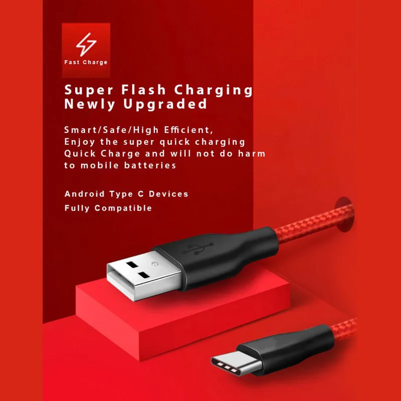 USB نوع C الهاتف كابل لسامسونج S9 USB C كابل ل Xiaomi Redmi ملاحظة 7 mi9 سريع شحن سلك USB-C كابل شاحن الهاتف المحمول
