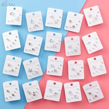 AOMU 6 шт./компл. Новая мода мини юбка-пачка, с украшениями в виде звезды и цветка бант Циркон смешанные, серьги со шпилькой, для Для женщин шикарные блестящие ювелирные изделия Brincos, можно носить с