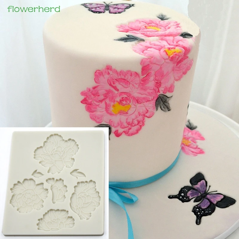 

Flower Peonies Silicone Mold Embossing Fondant Cake Mold Cake Decorating Tools Rose and Leaf Maker Sugar Paste Flower Modelling