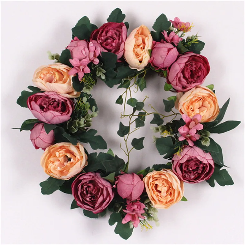 Несколько стилей, Искусственный Пион из шелка, цветы, венки, дверь, идеальное качество, имитация, гирлянда для свадьбы, дома, вечерние украшения - Цвет: B deep pink