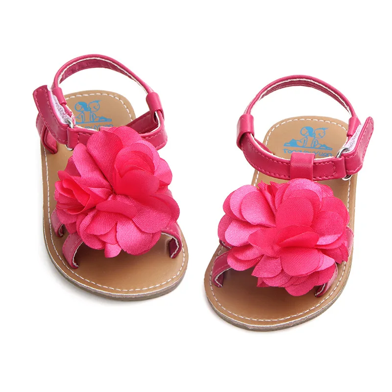 Горячая резиновая подошва кожа цветок Детские Девочки сандалии детские сандалии 0-15 месяцев - Цвет: rose