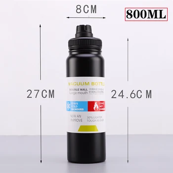 UPORS Edelstahl-Sportflasche, 600 ml/800 ml, doppelwandig vakuumisoliert, Thermosflasche