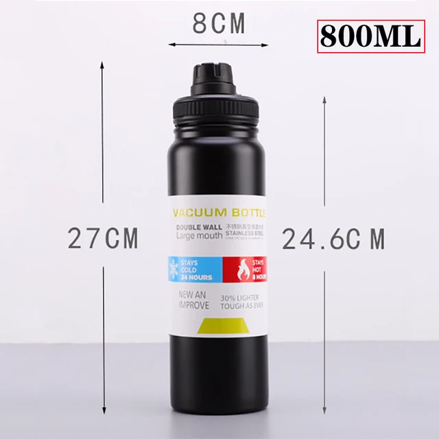 UPORS Edelstahl-Sportflasche, 600 ml/800 ml, doppelwandig vakuumisoliert, Thermosflasche